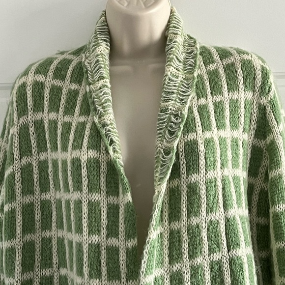 Wooden Ships Mohair Wool Blend Windowpane Knit Cardigan Sweater Open Front S/M - Picture 2 of 12
